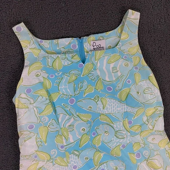 Vintage Lilly Pulitzer Dress size 14 Fish Print Tropical Summer Sleeveless Blue - Picture 4 of 15